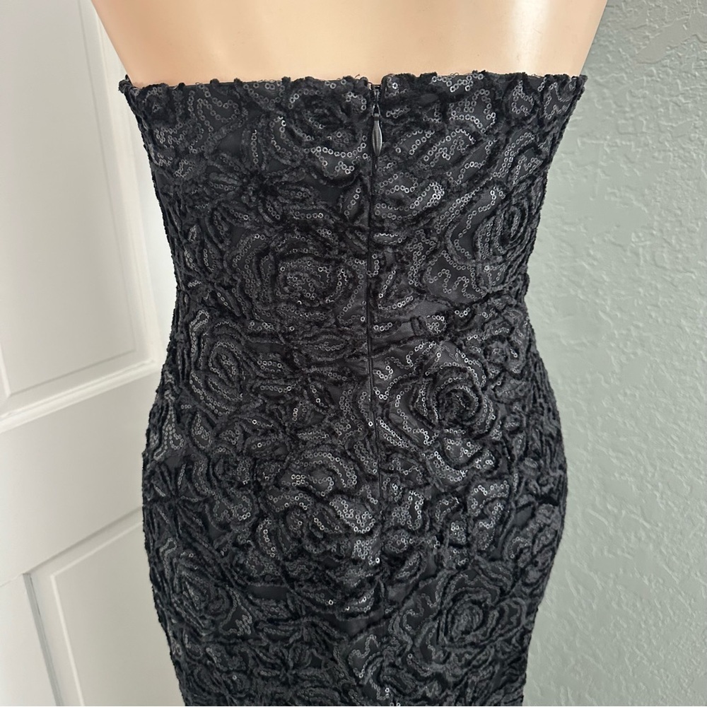 LULU’S STATELY AURA MESH VELVET STRAPLESS BUSTIER MAXI DRESS - Picture 14 of 16